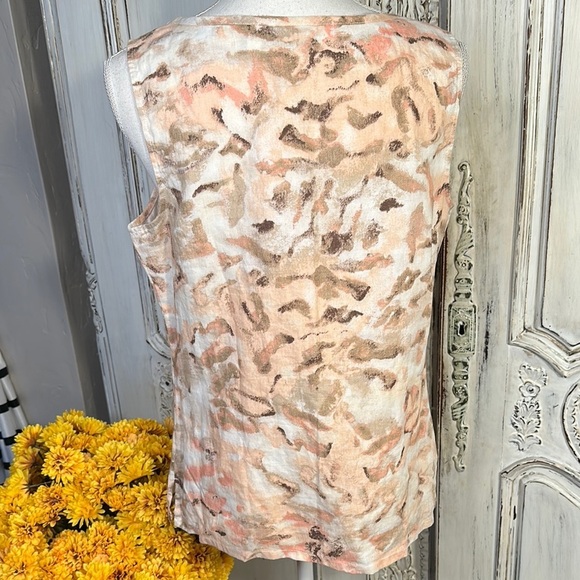 Chicos Women's Sleeveless 100% Linen Tank Top  in Peach and Beige - Picture 6 of 9